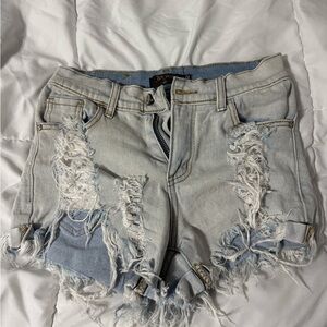 Ripped Light Blue Denim Shorts